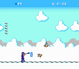 Bats & Terry (NES) screenshot: Batting some birds on the Deadly Cloud