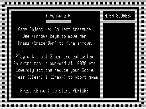 Venture (TRS-80) screenshot: Instructions