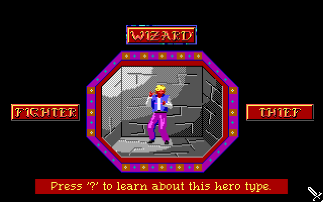 Quest for Glory II: Trial by Fire (DOS) screenshot: Choosing a character type