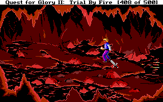 Quest for Glory II: Trial by Fire (DOS) screenshot: Crossing a volcanic cave