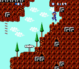 Bats & Terry (NES) screenshot: World 4 - Rocky Mountain stage, there's no enemies here just pure vertically-scrolling platforming