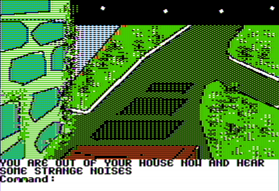 E.T. Comes Back (Apple II) screenshot: Outside my Home
