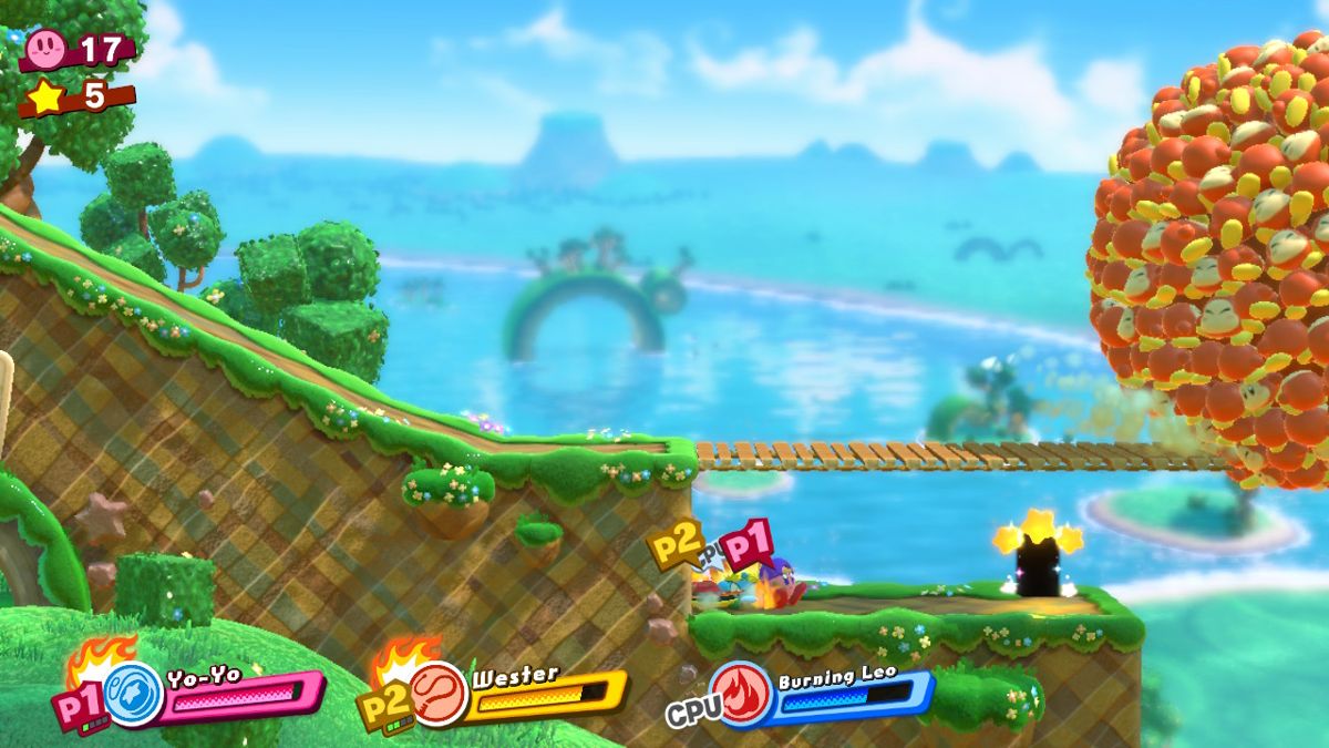 Kirby Star Allies (Nintendo Switch) screenshot: Waddle Dee ball going past