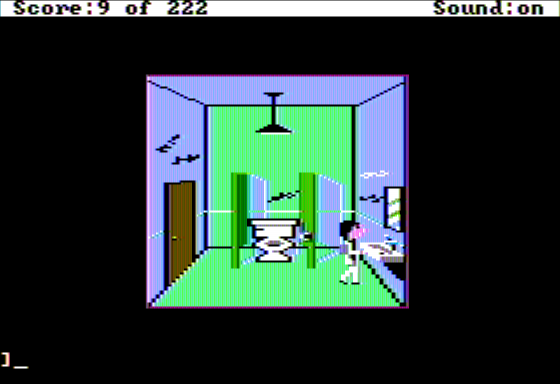 Leisure Suit Larry in the Land of the Lounge Lizards (Apple II) screenshot: Visiting the Bathroom