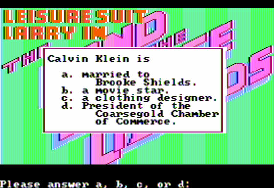 Leisure Suit Larry in the Land of the Lounge Lizards (Apple II) screenshot: Copy Protection to Prove Age