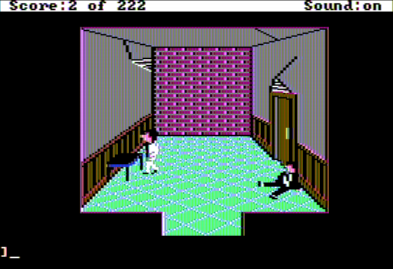 Leisure Suit Larry in the Land of the Lounge Lizards (Apple II) screenshot: Back Hallway Drunk