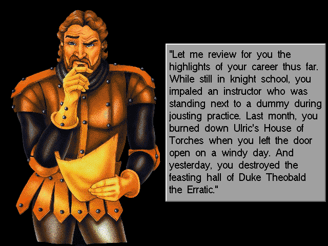 Eric the Unready (DOS) screenshot: Eric the Unready is assigned to a new mission