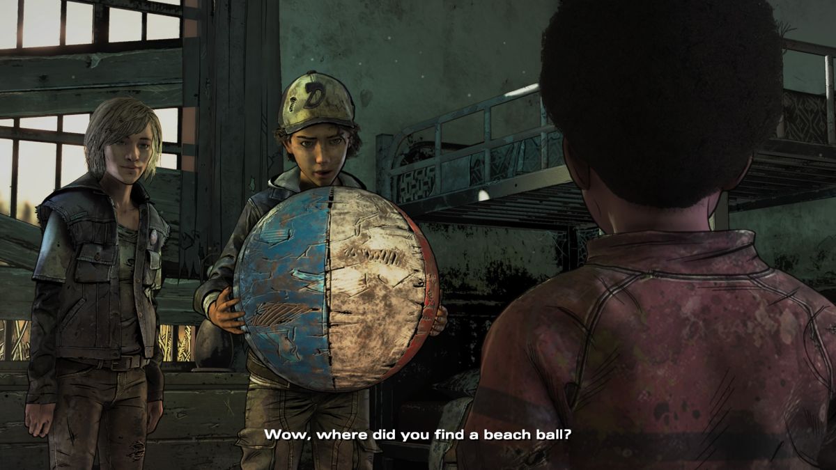 The Walking Dead: The Final Season (PlayStation 4) screenshot: Episode 3: This beach ball doesn't have any holes... now that's a find