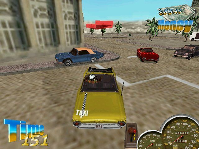 Super Taxi Driver (Windows) screenshot: City 5: Heavy traffic in a mediterranean environment.