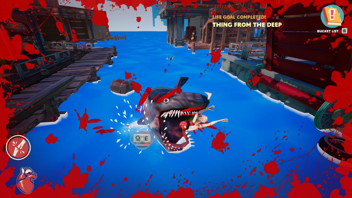 Just Die Already: Old People Mayhem Sandbox (Windows) screenshot: Killed by a shark.