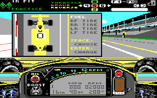 Indianapolis 500: The Simulation (DOS) screenshot: At the pit stop behind the wheel of Penske Chevrolet (Tandy)
