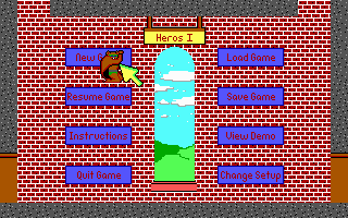Heroes: The Sanguine Seven (DOS) screenshot: The game's main menu.