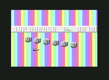 Sanxion (Commodore 64) screenshot: Missing every bonus in the bonus stage.