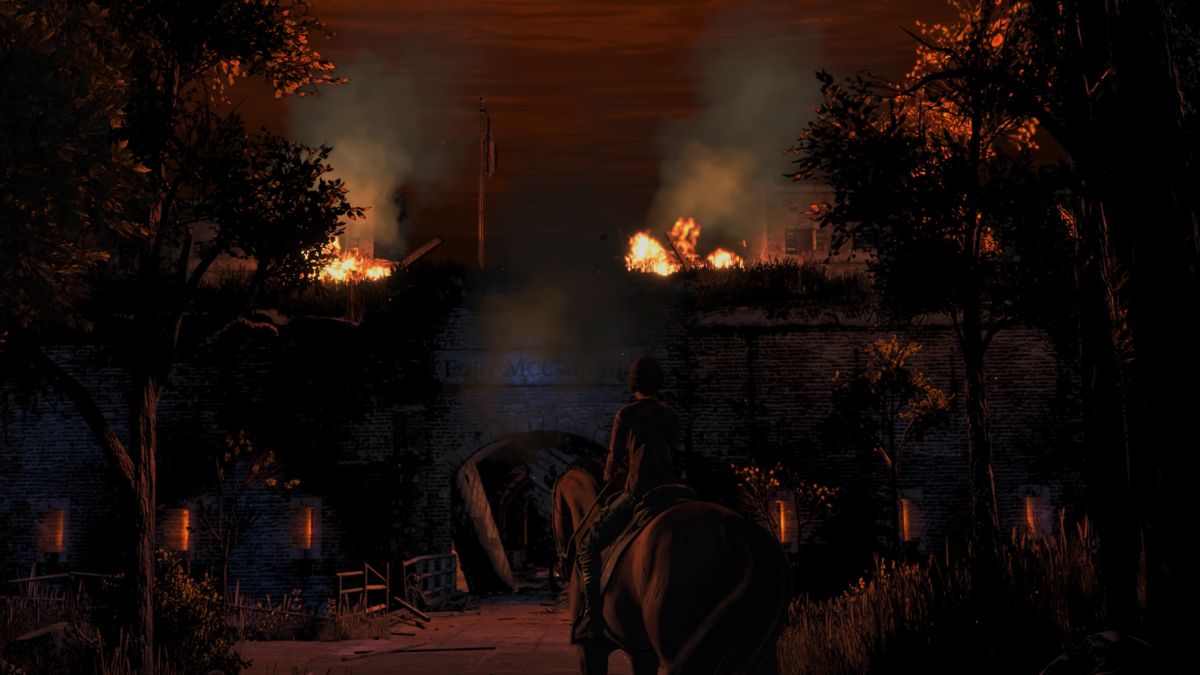 The Walking Dead: The Final Season (PlayStation 4) screenshot: Episode 4: Arriving at Fort McCarroll in search of AJ