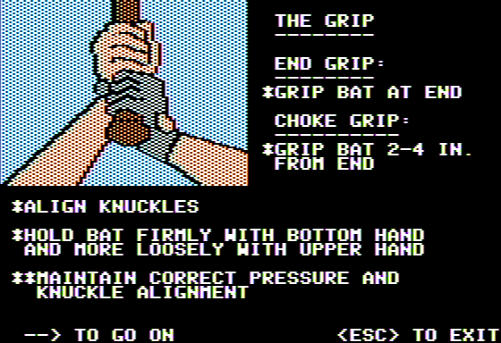 Dave Winfield's Batter Up! (Apple II) screenshot: How to Grip the Bat