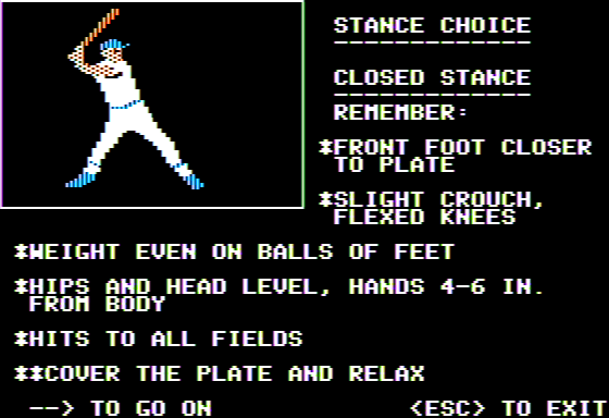 Dave Winfield's Batter Up! (Apple II) screenshot: Different Stances