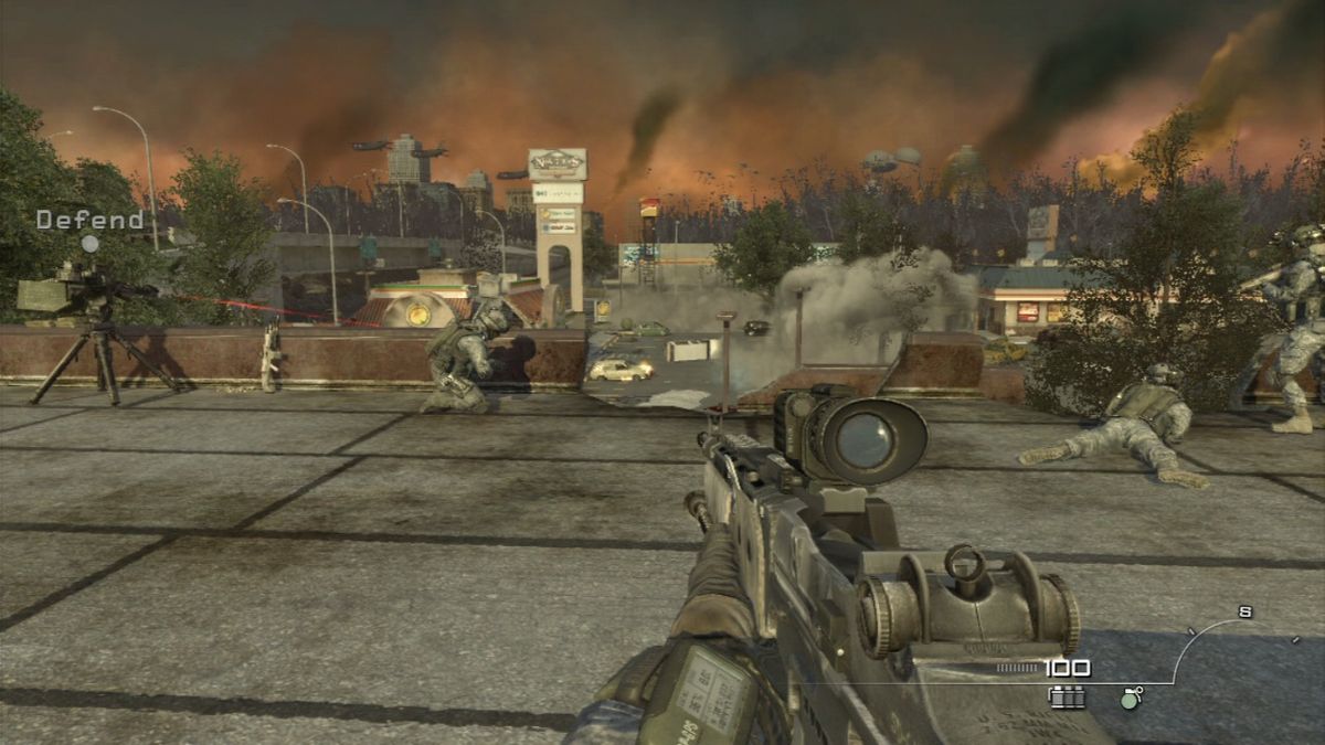 Call of Duty: Modern Warfare 2 (PlayStation 3) screenshot: Defending the roof position on a restaurant against the red army.