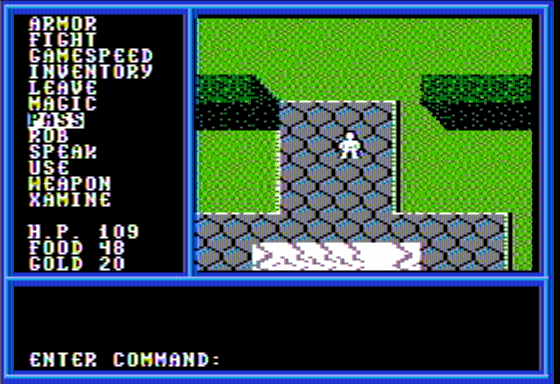 The Legend of Blacksilver (Apple II) screenshot: Exploring Town