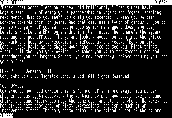 Corruption (Apple II) screenshot: Introductory Text