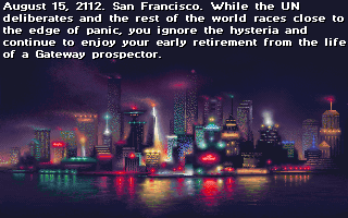Gateway II: Homeworld (DOS) screenshot: Intro. Nice view of San Francisco!..