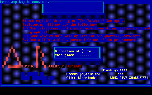 The Palace of Deceit: The Secret of Castle Lockemoer (DOS) screenshot: Here it is, the request for money. Not a lot as it happens