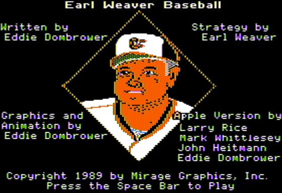 Earl Weaver Baseball (Apple II) screenshot: Title Screen