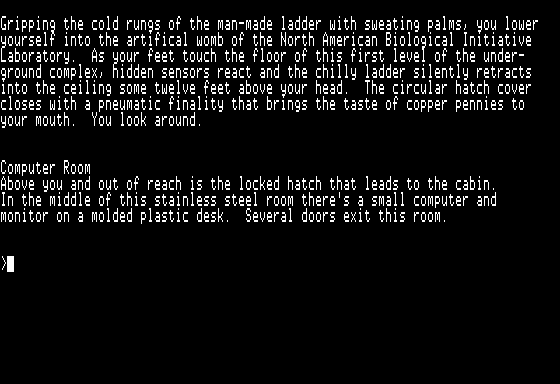 Germ Lab (Apple II) screenshot: Descending into the Lab