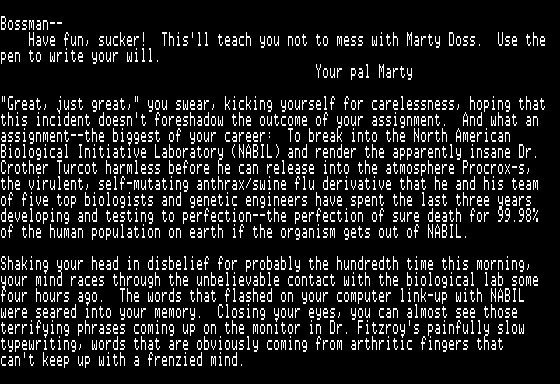 Germ Lab (Apple II) screenshot: The Story
