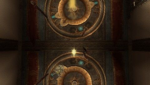 Prince of Persia: The Forgotten Sands (PSP) screenshot: Swinging on some giant rotating gears