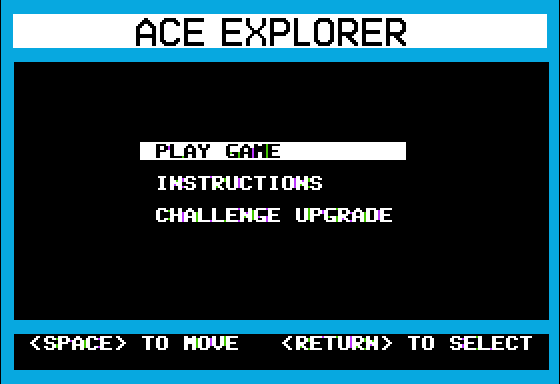 Ace Explorer (Apple II) screenshot: Main Menu