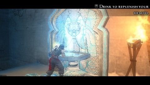 Prince of Persia: The Forgotten Sands (PSP) screenshot: Regaining health at the fountain
