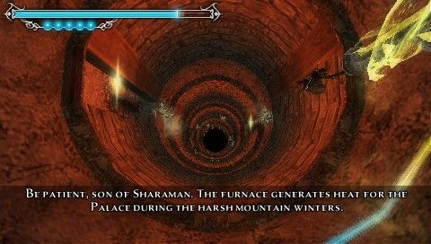 Prince of Persia: The Forgotten Sands (PSP) screenshot: Going down a trap-filled shaft