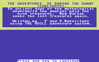 Adventures of Barsak the Dwarf (Commodore 64) screenshot: Title Screen