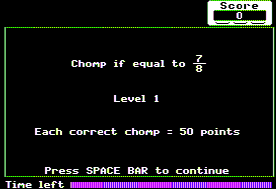 Conquering Fractions (x, ÷) (Apple II) screenshot: Fraction Chompers