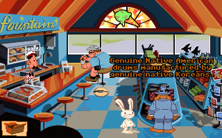Sam & Max: Hit the Road (DOS) screenshot: Sam comments upon an object he sees in the store