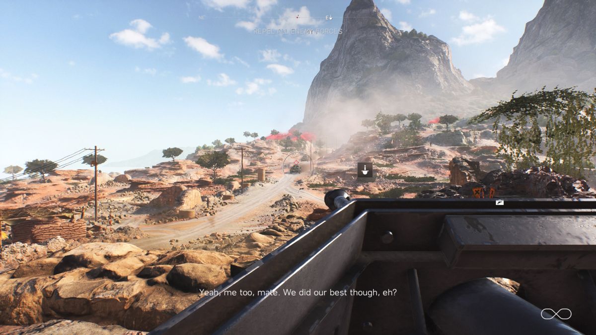 Battlefield V (PlayStation 4) screenshot: Using anti-tank gun to try and stop stop enemy Panzers