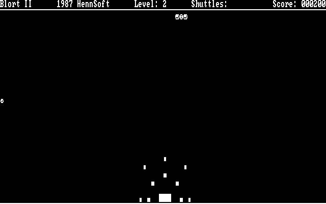 Blort! (DOS) screenshot: The second wave of aliens drops landmines which must be avoided. This is what happens if they are not avoided.