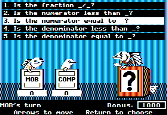 Conquering Fractions (x, ÷) (Apple II) screenshot: Working out the Fraction