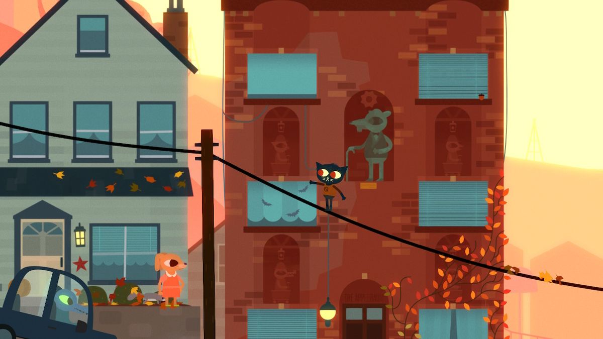 Night in the Woods (Nintendo Switch) screenshot: Mae explores town using the safest possible route