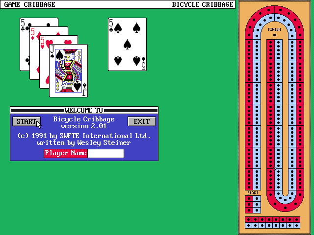 Bicycle Cribbage (DOS) screenshot: At the start of a game a player must sign in