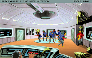 Space Quest V: The Next Mutation (DOS) screenshot: Nearing the final phase of the game - it's easy to get shot here!..