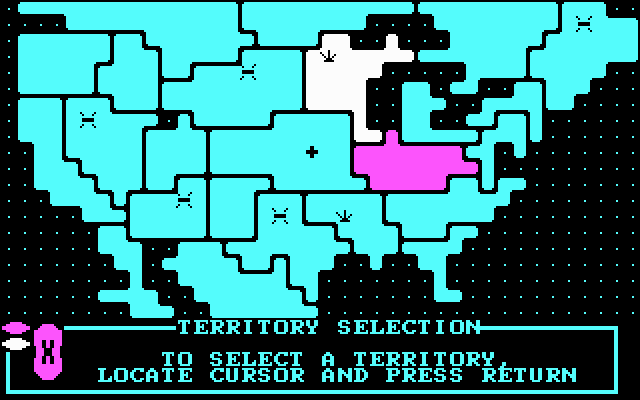 Lords of Conquest (DOS) screenshot: Select some territories. - CGA