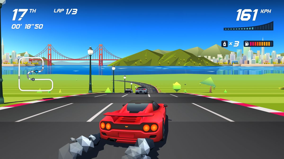 Horizon Chase Turbo (PlayStation 4) screenshot: Quick turns at high speed burn rubber