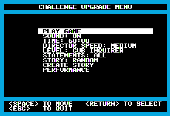 Ace Inquirer (Apple II) screenshot: Setting the Challenge Level