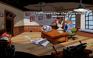 Sam & Max: Hit the Road (DOS) screenshot: Starting in the office. Sam and Max like sharing their impressions