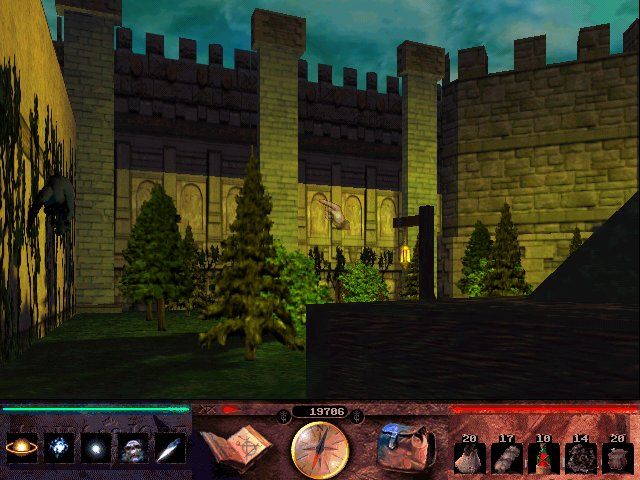 Lands of Lore III (Windows) screenshot: (Shot 2 out of 2) The same shot as previous one, only this one is with 3D acc. card. Now you get to see the clear skies and all the shadows around :))