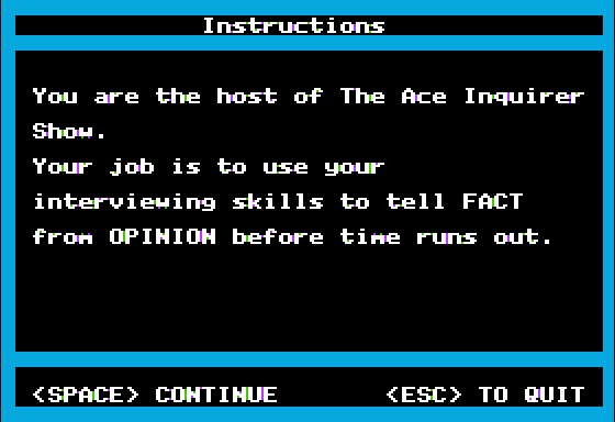 Ace Inquirer (Apple II) screenshot: Instructions