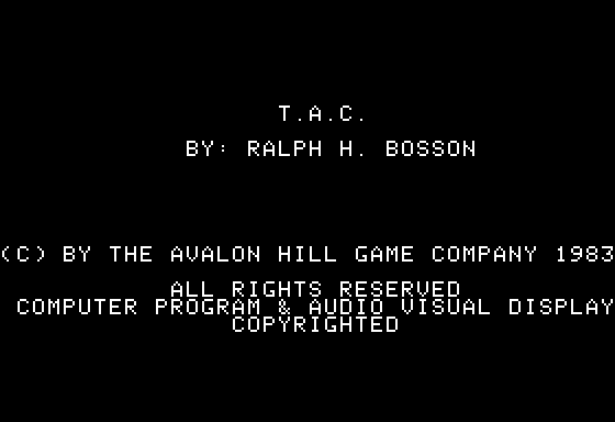 TAC: Tactical Armor Command (Apple II) screenshot: Introduction