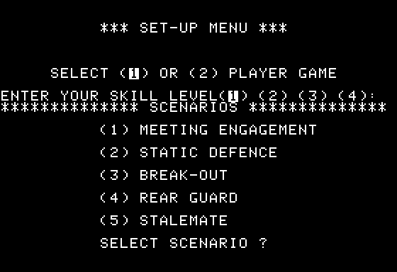 TAC: Tactical Armor Command (Apple II) screenshot: Main Menu