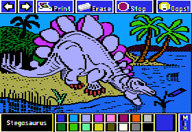 Electric Crayon Deluxe: Dinosaurs Are Forever (Apple II) screenshot: Stegosaurus had bony plates on its back and long spines on the end of its tail